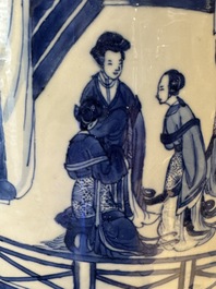 A large Chinese blue and white 'Guo Ziyi 郭子儀拜壽' rouleau vase, Kangxi