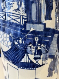 A large Chinese blue and white 'Guo Ziyi 郭子儀拜壽' rouleau vase, Kangxi