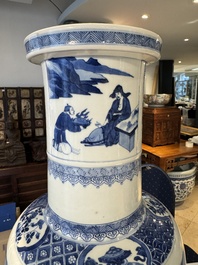 A large Chinese blue and white 'Guo Ziyi 郭子儀拜壽' rouleau vase, Kangxi
