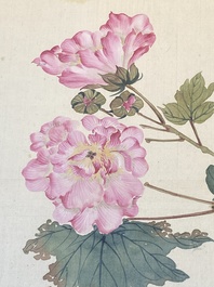 Chinese school: Seven works with birds and flowers, ink and colour on silk, signed Jinghan 景涵, 19/20th C.