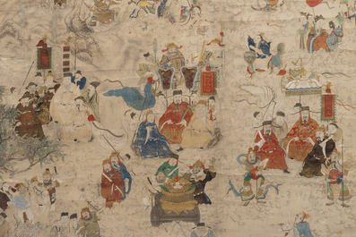 Chinese school: 'Deities in heaven', ink and colour on silk, 19th C.