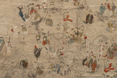 Chinese school: 'Deities in heaven', ink and colour on silk, 19th C.