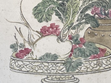 Pu Yi 溥儀 (1906-1967): 'Calligraphy' and Wan Rong 婉容 (1904-1946): 'Still life', ink and colour on paper