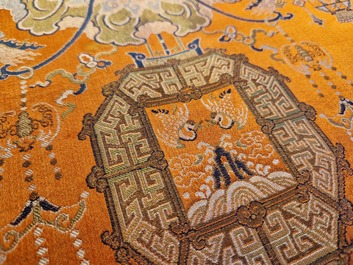 A Chinese embroidered silk 'kesi' cloth with Buddhist lions and phoenixes, 19th C.