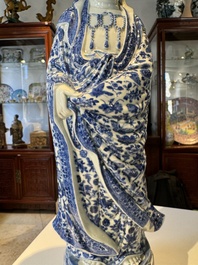 A fine Chinese blue and white Boddhisattva, Xue Chang Sen 薛長森 seal mark, Republic