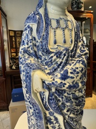 A fine Chinese blue and white Boddhisattva, Xue Chang Sen 薛長森 seal mark, Republic
