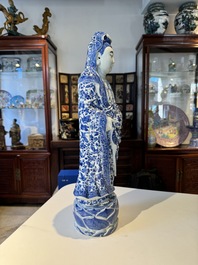 A fine Chinese blue and white Boddhisattva, Xue Chang Sen 薛長森 seal mark, Republic