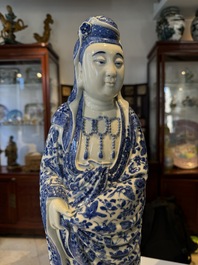 A fine Chinese blue and white Boddhisattva, Xue Chang Sen 薛長森 seal mark, Republic