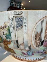 Grand bol en porcelaine de Chine famille rose de Canton &agrave; d&eacute;cor de gar&ccedil;ons et dames dans un jardin &eacute;labor&eacute;e, Qianlong