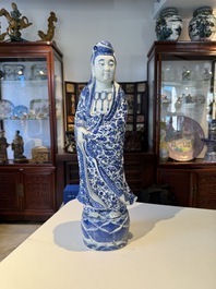 A fine Chinese blue and white Boddhisattva, Xue Chang Sen 薛長森 seal mark, Republic