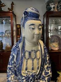 A fine Chinese blue and white Boddhisattva, Xue Chang Sen 薛長森 seal mark, Republic