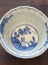 A collection of 15 Chinese blue and white cups and 19 saucers, Kangxi/Yongzheng