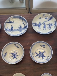 A collection of 15 Chinese blue and white cups and 19 saucers, Kangxi/Yongzheng