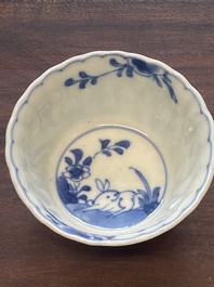A collection of 15 Chinese blue and white cups and 19 saucers, Kangxi/Yongzheng