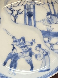A collection of 15 Chinese blue and white cups and 19 saucers, Kangxi/Yongzheng