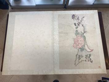 Chinese school: Seven works with insects and peonies, ink and colour on silk, 19/20th C.