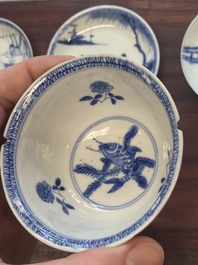 A collection of 15 Chinese blue and white cups and 19 saucers, Kangxi/Yongzheng