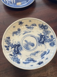 A collection of 15 Chinese blue and white cups and 19 saucers, Kangxi/Yongzheng