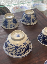A collection of 15 Chinese blue and white cups and 19 saucers, Kangxi/Yongzheng