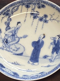 A collection of 15 Chinese blue and white cups and 19 saucers, Kangxi/Yongzheng