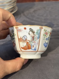Acht Chinese famille rose koppen en zeven schotels, Xianfeng merk en periode