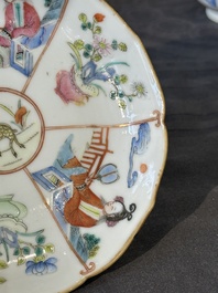 Acht Chinese famille rose koppen en zeven schotels, Xianfeng merk en periode