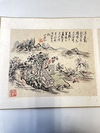 Huang Binhong 黄宾虹 (1865-1955): Album contenant neuf paysages accompagn&eacute;s de calligraphie, encre et couleur sur papier