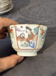 Acht Chinese famille rose koppen en zeven schotels, Xianfeng merk en periode
