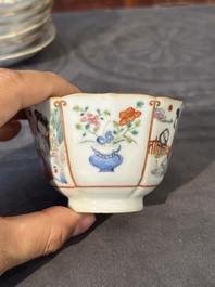 Acht Chinese famille rose koppen en zeven schotels, Xianfeng merk en periode