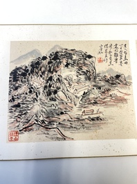 Huang Binhong 黄宾虹 (1865-1955): Album contenant neuf paysages accompagn&eacute;s de calligraphie, encre et couleur sur papier