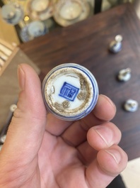 Dertien Chinese blauw-witte miniatuur vazen met floraal decor, Kangxi