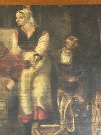 Ecole flamande: 'Faire la f&ecirc;te dans une auberge', huile sur panneau, 17&egrave;me