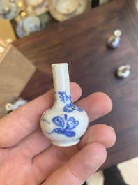 Dertien Chinese blauw-witte miniatuur vazen met floraal decor, Kangxi