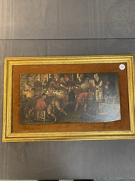 Ecole flamande: 'Faire la f&ecirc;te dans une auberge', huile sur panneau, 17&egrave;me