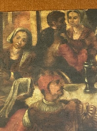 Ecole flamande: 'Faire la f&ecirc;te dans une auberge', huile sur panneau, 17&egrave;me