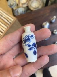 Dertien Chinese blauw-witte miniatuur vazen met floraal decor, Kangxi