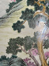 A Chinese famille rose 'eight immortals' plaque in a wooden frame, 18/19th C.
