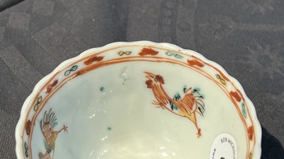 Twee paar Chinese famille verte koppen en schotels, Kangxi