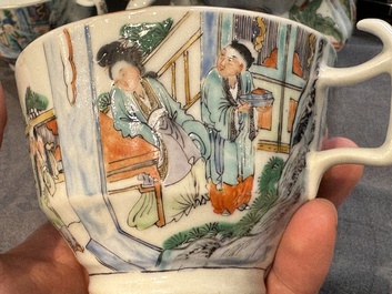 Een zeldzaam Chinees Canton famille verte 27-delig theeservies, 19e eeuw