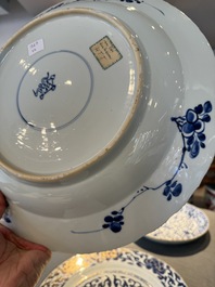 Four Chinese blue and white dishes with floral design, Kangxi/Yongzheng