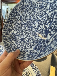 Four Chinese blue and white dishes with floral design, Kangxi/Yongzheng