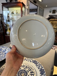 Four Chinese blue and white dishes with floral design, Kangxi/Yongzheng