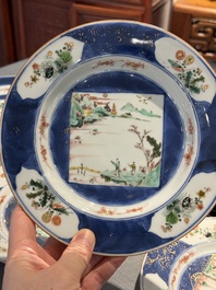 Six Chinese famille verte 'Xie Qin Fang You 攜琴訪友' plates, Kangxi