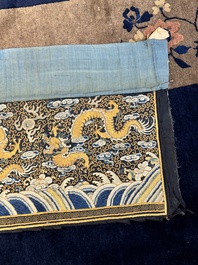 A Chinese gold- and silver-thread-embroidered silk cloth with dragons, Qing