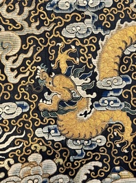 A Chinese gold- and silver-thread-embroidered silk cloth with dragons, Qing