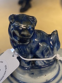 A Chinese blue and white 'Jia Guan Jin Jue 加官晉爵' vase and cover, Transitional period