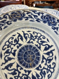Four Chinese blue and white dishes with floral design, Kangxi/Yongzheng