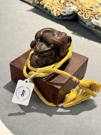 A Chinese sculpted hongmu wooden 'Jiaqing Yubi Zhibao 嘉慶御筆之寶' seal, 20th C.