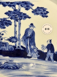 Plat en porcelaine de Chine en bleu et blanc &agrave; d&eacute;cor de 'Wang Xizhi 王羲之', Yongzheng