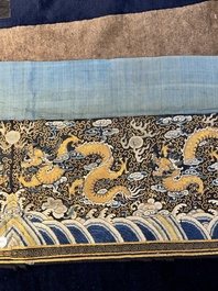 A Chinese gold- and silver-thread-embroidered silk cloth with dragons, Qing
